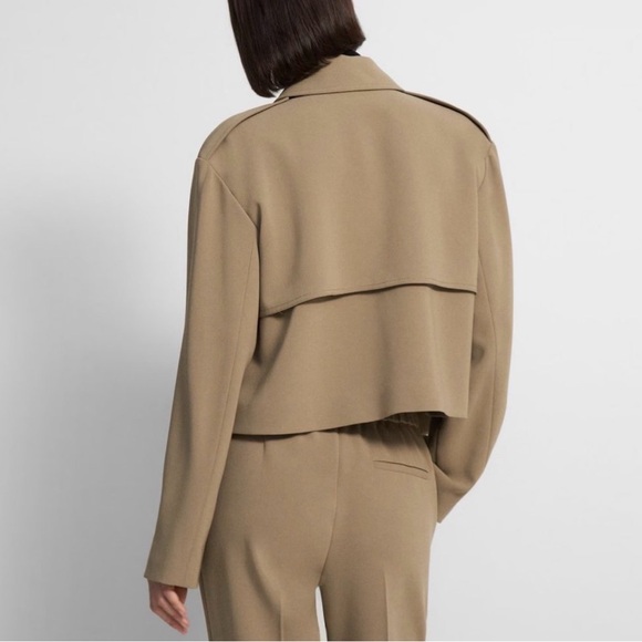 Theory Cropped Trench Coat in Admiral Crepe Beige Tan Brown Preppy Boho S - Picture 3 of 8